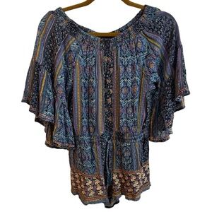 RAGA Aztec Floral Print Ruffled Sleeve Romper